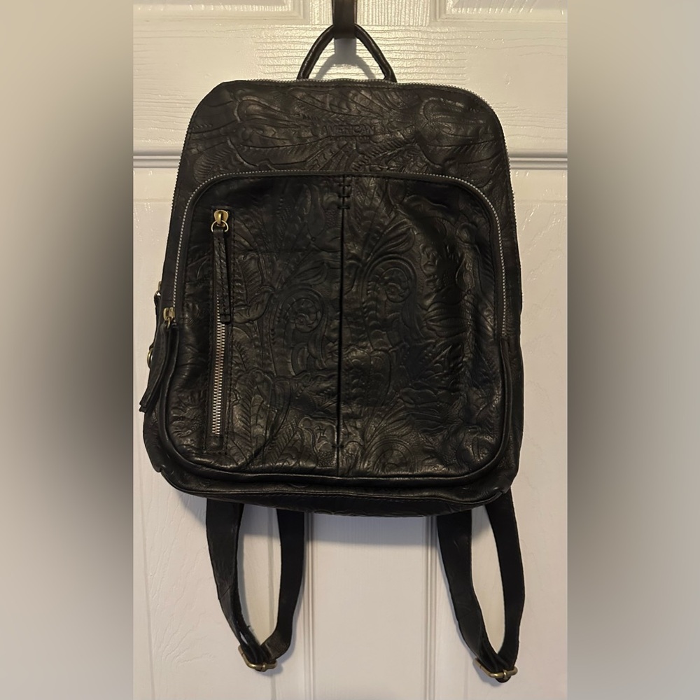 Black Embossed Leather Backpack - Picture 3 of 9